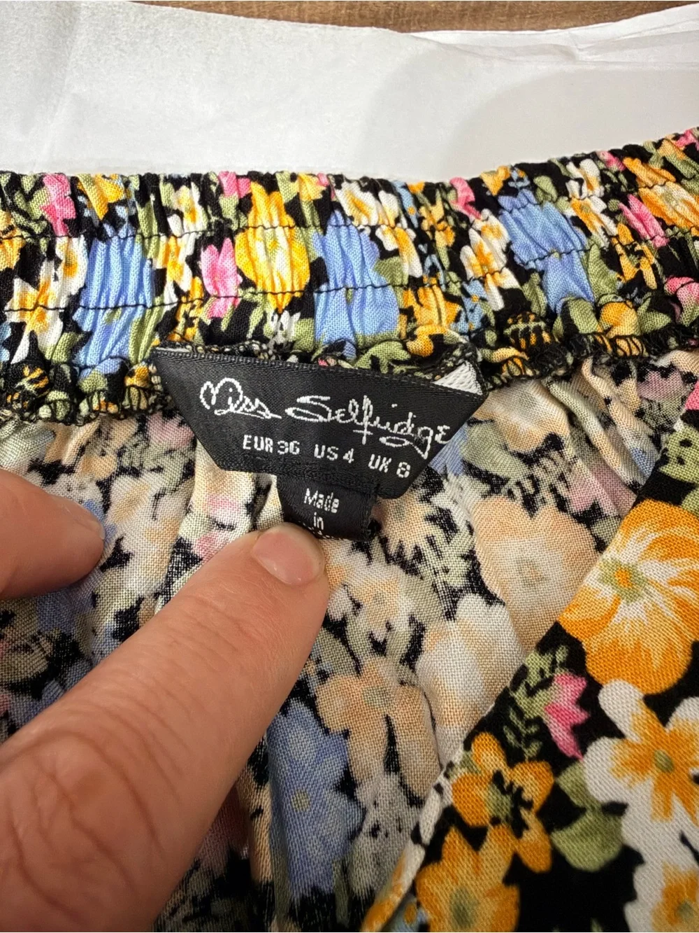 Miss Selfridge Floral Tiered Mini Skirt Black Yellow Blue Pink US 4